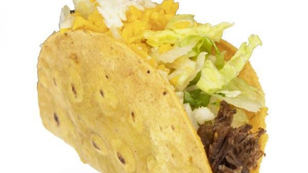 Beef Taco · Hard shell taco with shredded beef, lettuce, cheddar and jack cheese.