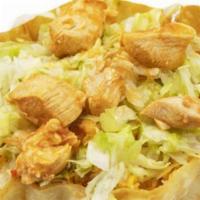 Taco Salad · Tortilla shell with bed of lettuce, beans, pico de gallo, your choice of red chilli chicken,...