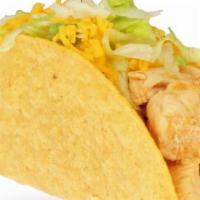Chicken Taco · Hard shell taco with red chilli, lettuce, cheddar and jack cheese.
