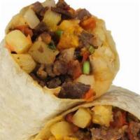 California Burrito · Carne asada, potato, cheese and pico de gallo.
