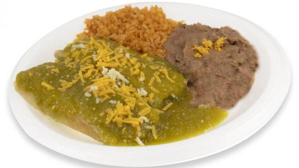 Tamales · Two pork tamales smothered with green salsa.