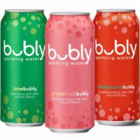 Bubbly Flavored Sparkling Water. · Sparkling Water with natural flavors. You can't keep this bottled up. 0 calories per bottle....