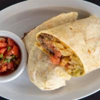 California Burrito · Oversized flour tortilla with choice of protein, melted jack and cheddar cheese, Spicy Avoca...