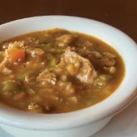 Pork Green Chile Soup · Served with rice and flour tortillas.