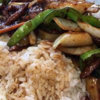 Mongolian Beef · Spicy. Served with choice of rice. Spicy.