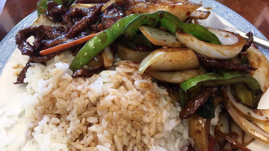 Mongolian Beef · Spicy. Served with choice of rice. Spicy.
