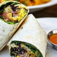 Breakfast Burrito · {Nut-Free} Flour tortilla stuffed with red potatoes, black beans, spinach, red onions, tofu ...