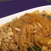 Pad Thai · The most popular noodle dish. eggs, scallions & bean spouts.