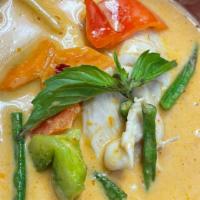 2. Red Curry · Bamboo shoots, carrot, eggplants, basil, bell pepper, green bean, galingale cooked in red cu...