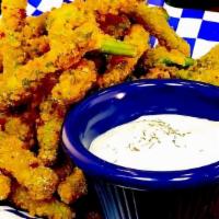 Spicy Fried Green Beans V* · Spicy fried green beans w/ dill ranch dip