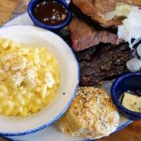 Half Slab Pecan Smoked Spare Ribs And Half Lb. Smoked Brisket Plate* · w/ everything biscuit + one small side