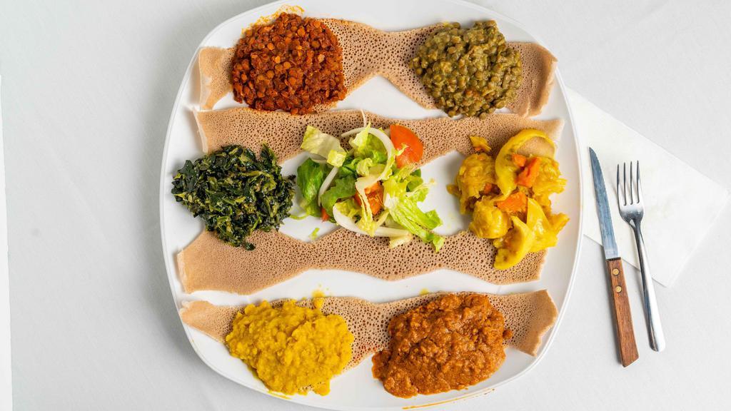 Fresh & Heartier Veggie Combo · Vegetarian. Classy mixed Ethiopian vegetarian plate offers a bit of yemisir wot spicy and non spicy, kik alicha, atkilt wot, gomen and salad.