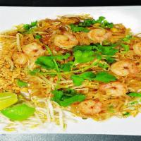 Pad Thai Shrimp · Stir fried rice noodle dish.