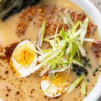 Ramen · Our hapa house specialty. Thin wheat noodles with pork, fish cake and boiled egg served with...
