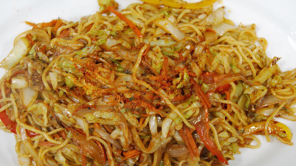 Yakisoba Chicken  · Japanese style stir fried noodles and assorted vegetables.