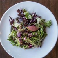 Side Pear And Beet Salad · Roasted beets, shaved pear, candied walnuts, gorgonzola, mixed greens, red wine vinaigrette.