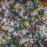 Gf Garlic Pesto Chicken · pesto cream sauce, mozzarella cheese, garlic, sliced mushrooms, marinated artichoke hearts a...
