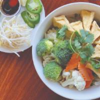 Vegetarian Noodle Soup · Veggies and tofu with vegetarian or chicken broth.