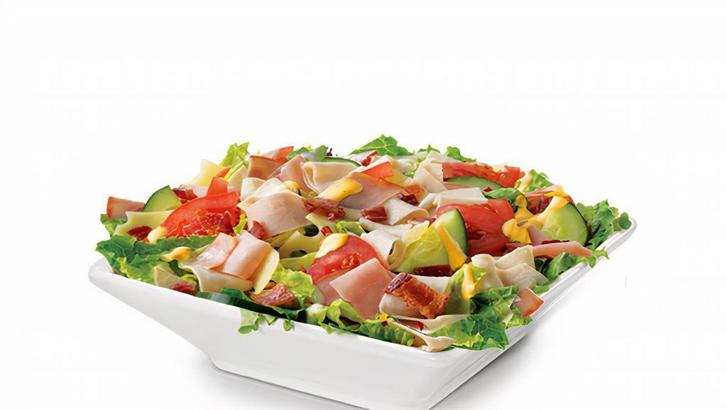 Chef Salad · Ham, Turkey, diced tomatoes, cucumber, ranch , bacon, and Swiss.
