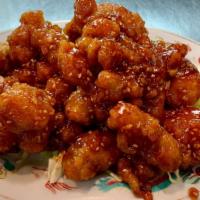 Sesame Chicken · Deep fried marinated sliced chicken sauteed with special sauce and sesame seeds.