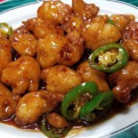 Gang Pang Chicken · Spicy. Battered chicken with spicy hot peppers and jalapeños.