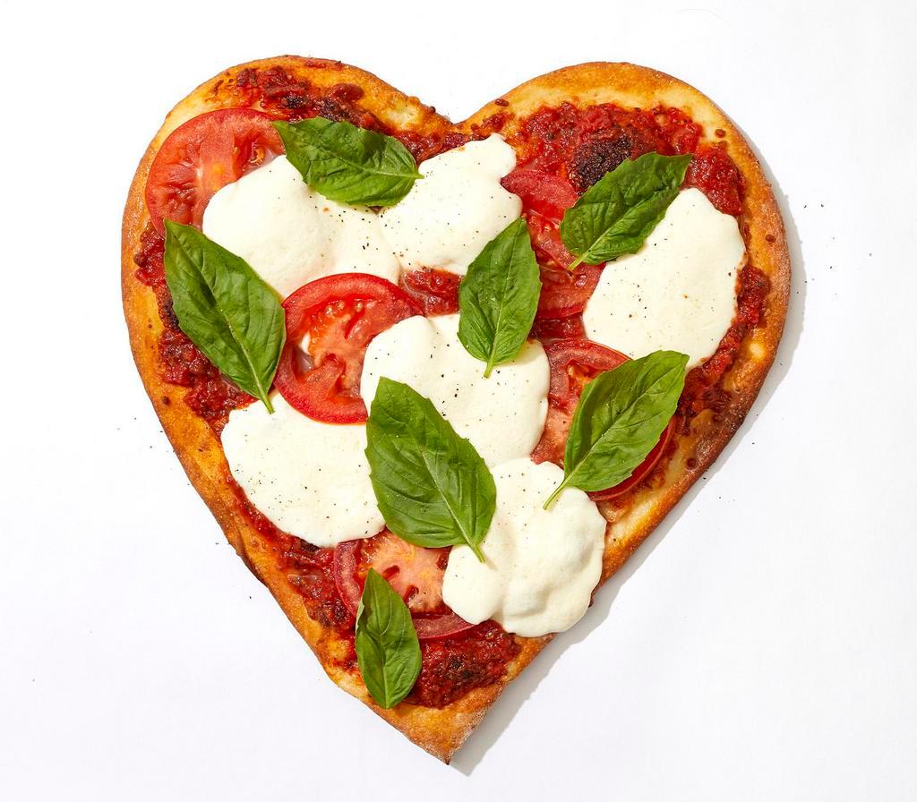 Mi Amor Margherita Pizza · Heart shaped pie with fresh mozzarella cheese, basil, and our house marinara sauce.