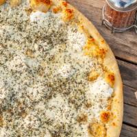 White Pie · Shredded Mozzarella, Parmesan, Ricotta, Oregano, White Sauce