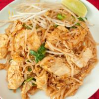 Pad Thai · Fresh rice noodles, stir fried with egg, green onions and bean sprout.