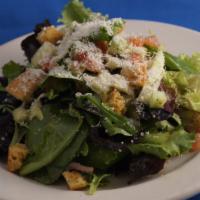 House Mixed Greens Salad · Seasonal mixed greens, tomato, cucumber & croutons in your choice of dressing.