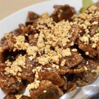 Spicy Crispy Beef · Served with daily soup steam white rice or brown rice.
