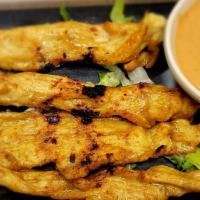 Thai Style Satay Chicken · Four pieces. Grilled marinated strip of chicken with thai peanut sauce.