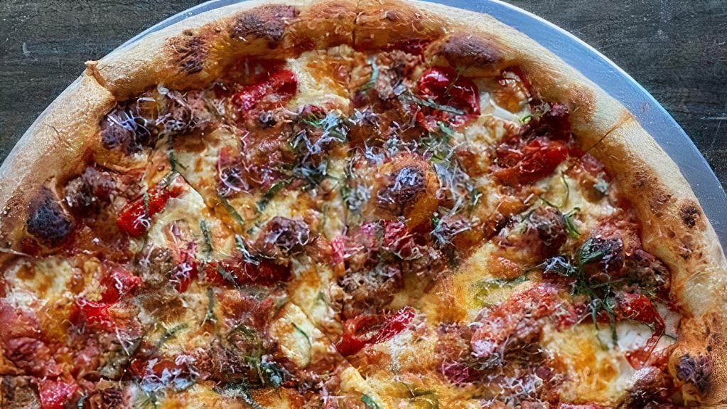Whole Meatball · house made beef and pork balls, red sauce, peppers, parm