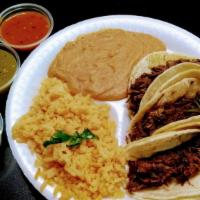 Carne Asada Plate · All plates served with salad, rice, beans, corn or flour tortillas and red or green chili sa...