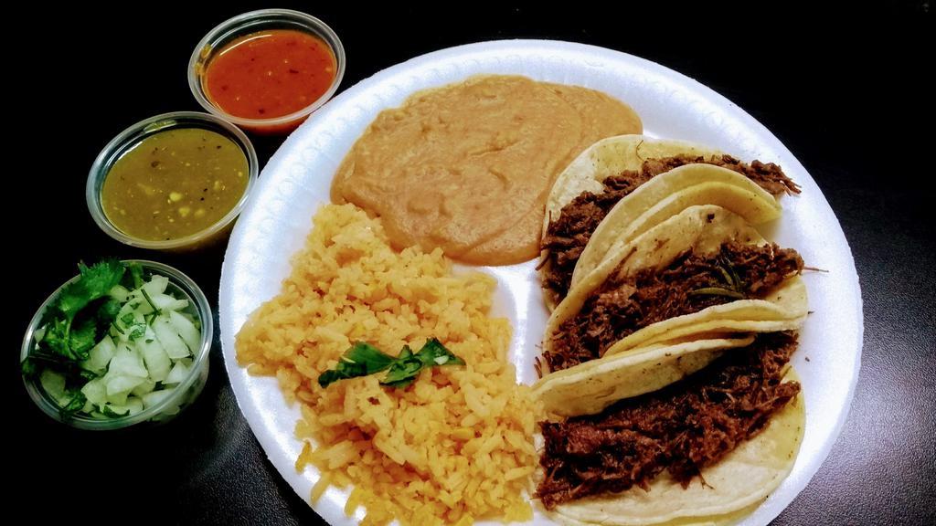 Carne Asada Plate · All plates served with salad, rice, beans, corn or flour tortillas and red or green chili sauce.