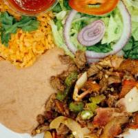Albanil Plate · All plates served with salad, rice, beans, corn or flour tortillas and red or green chili sa...
