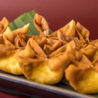 Crab Rangoon · 6 Pieces of mixed imitation crab and high-quality cream cheese wrapped with wonton skin. Ser...