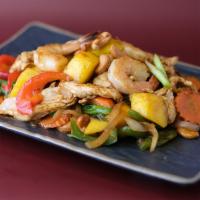 Mango Paradise · Stir-fried sweet chili paste sauce with mango, chicken & shrimps, bell pepper, onion, carrot...