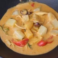 Pineapple Curry · Red curry paste, coconut milk, bamboo shoot, carrot, bell pepper, basil, Chinese eggplant, a...