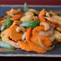Cashew Nut · Stir-fried sweet chili paste, cashew nut, bell pepper, onion, and carrot. Served with Jasmin...