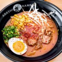R4 Spicy Miso · Thick noodle. Very popular. Spicy miso based, marinated chopped chashu, seasoned soft-boiled...