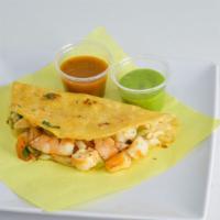 Taco Gobernador · shrimp,cheese and vegetables