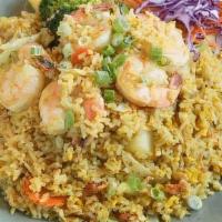 Curry Fried Rice · Stir fried steamed jasmine rice with egg, prawns, pineapple, onion, carrot, broccoli, cabbag...