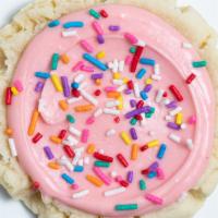 Sprinkles Sugar Cookie · Cotton candy frosting and sprinkles.