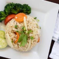 Millenium Fried Rice · Stir-fried Jasmine rice with eggs, tomato, broccoli, carrot and onion