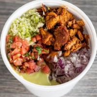 Bueno Bowl - Chicken/Pollo · Bowl with whole beans, Mesquite Grilled Chicken, cabbage, red onion, pico de gallo, guacamol...