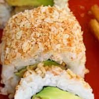 Crunchy Roll · Crabmix, avocado, and cucumber and sweet sauce with sushi rice wrapped in nori.