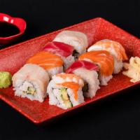 Salmon Roll · Salmon and sushi rice wrapped in nori.