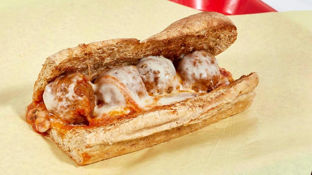 Meatball Parmesan · Beef and pork blended meatballs , oregano,  Parmesan, and provolone cheese.