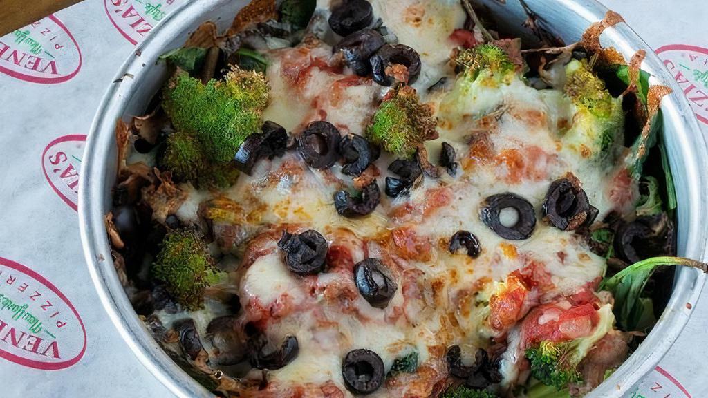 Veggie Pizza Bowl · Pizza sauce, spinach, black olives, broccoli, mushrooms and mozzarella cheese. (31g total carbs/20g net carbs).