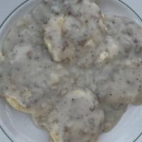 Biscuits And Gravy · 2 Buttermilk Biscuits smothered in Country Gravy